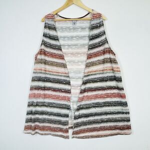 Catherines Brown Olive Ivory Stripe Knit Open Front‎ Sweater Vest Womens 2X